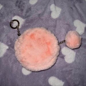 furry pink and gold keychain coin purse